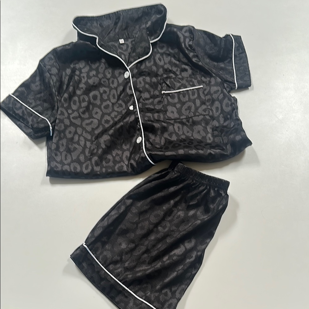 Leopard Print Womens Pajamas - Black